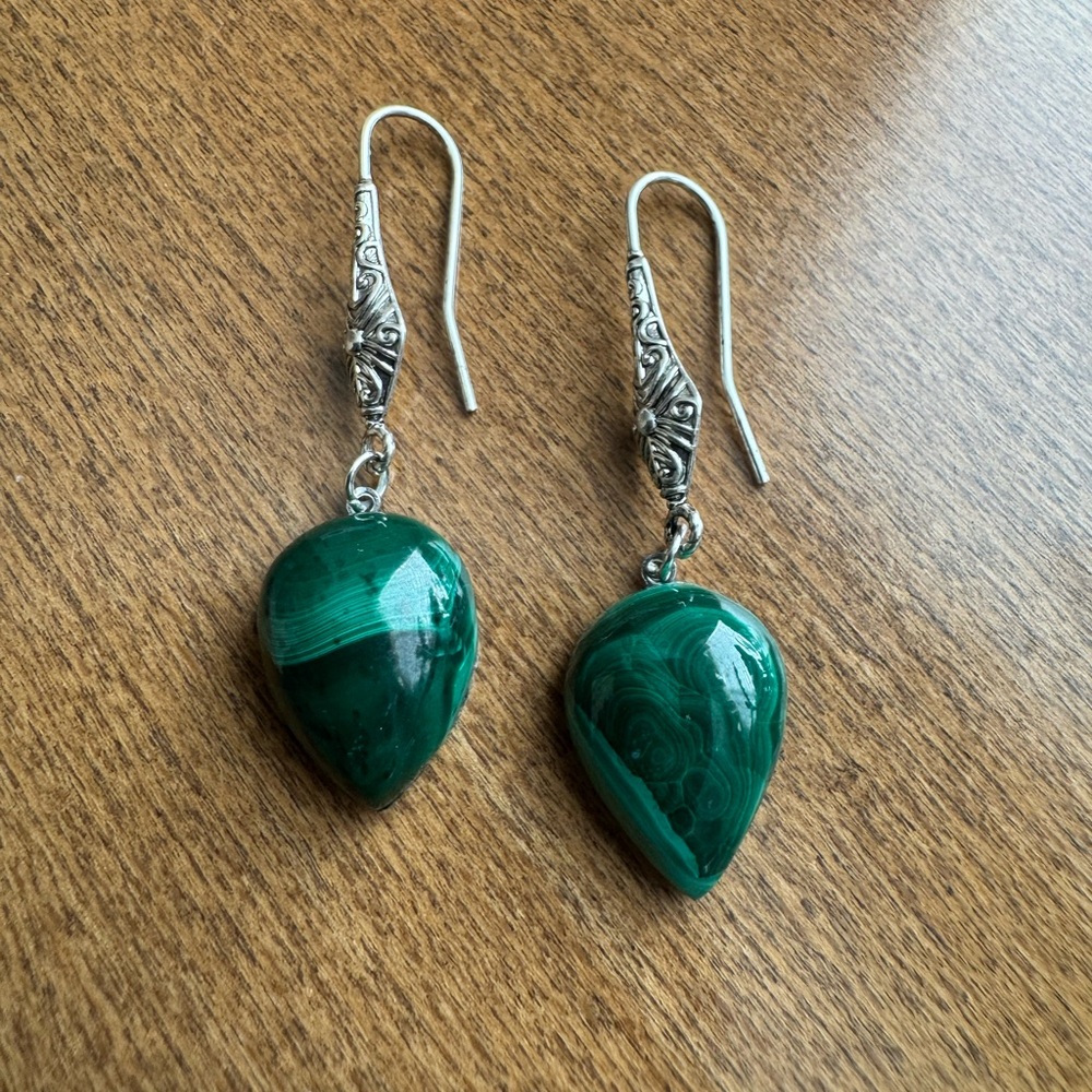 Elegant Green Malachite Teardrop Earrings